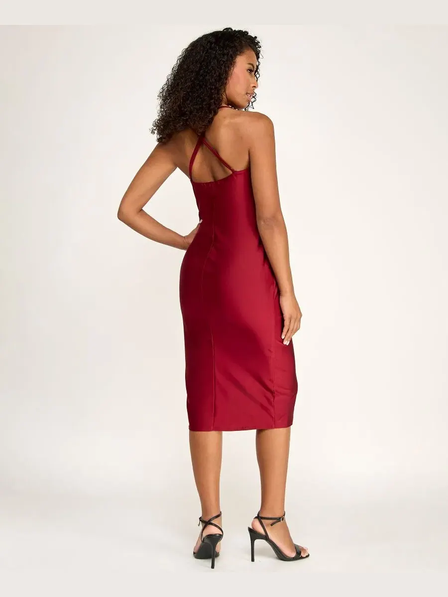 Платье-миди с запахом и драпированным вырезом, модель Cowl Neck Wrap Front Midi Dress SENI & CADE — изображение 5 из 6