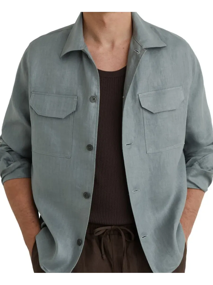 Мужская рубашка-оверсайз Polasio Herringbone Stripe Overshirt REISS — изображение 2 из 5, синий