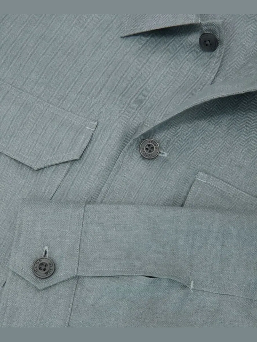 Мужская рубашка-оверсайз Polasio Herringbone Stripe Overshirt REISS — изображение 4 из 5, синий