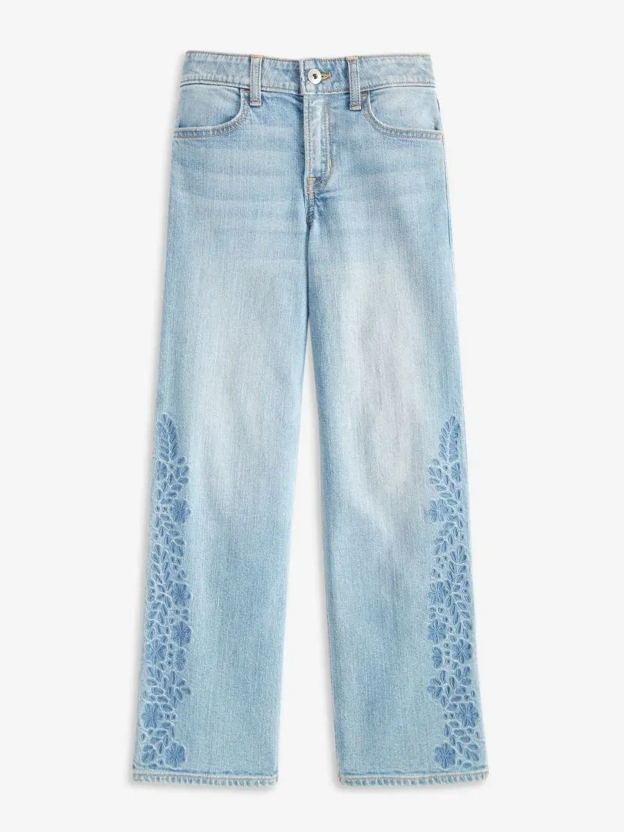 Джинсы с завышенной талией и вышивкой Embroidered High-Rise Jeans abercrombie kids — изображение 4 из 6, светлый синий