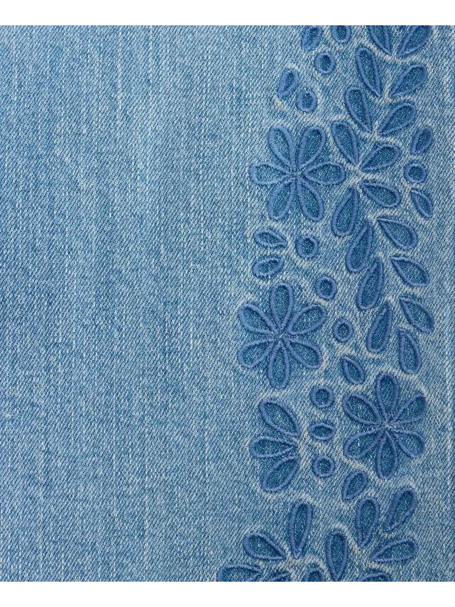 Джинсы с завышенной талией и вышивкой Embroidered High-Rise Jeans abercrombie kids — изображение 6 из 6, светлый синий