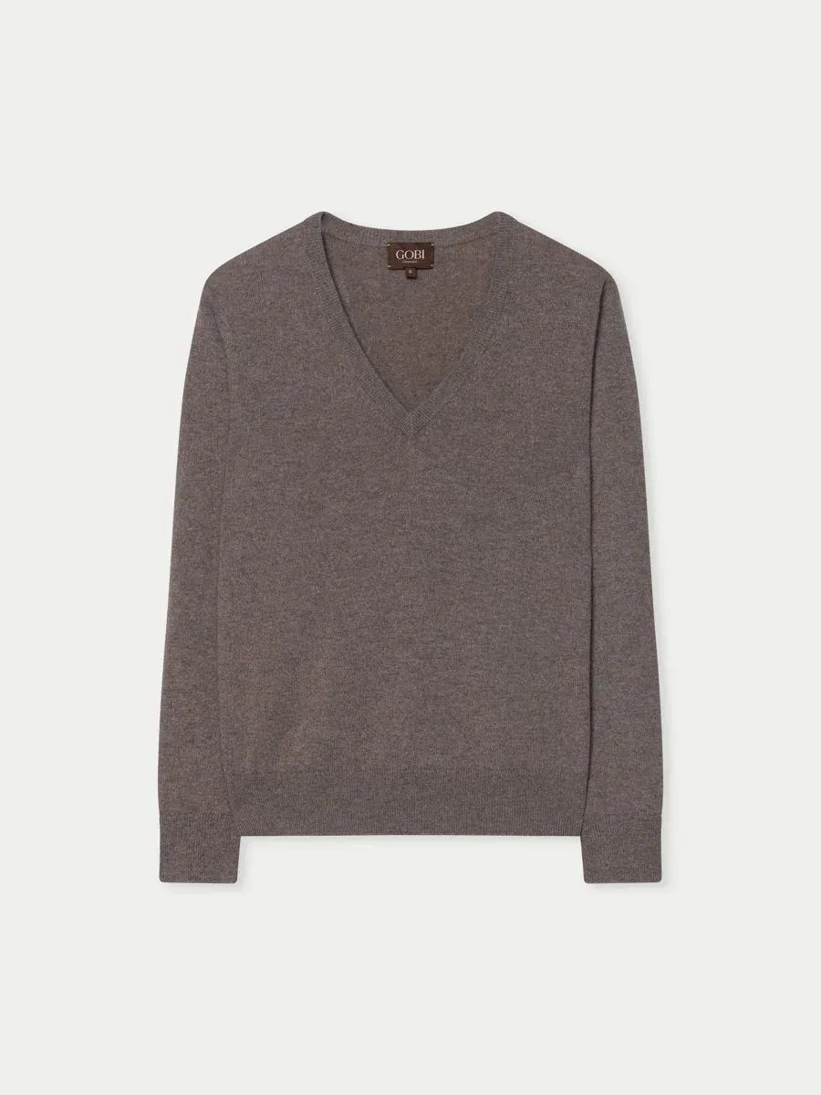 Женский классический кашемировый свитер с V-образным вырезом Gobi Cashmere — бежевый