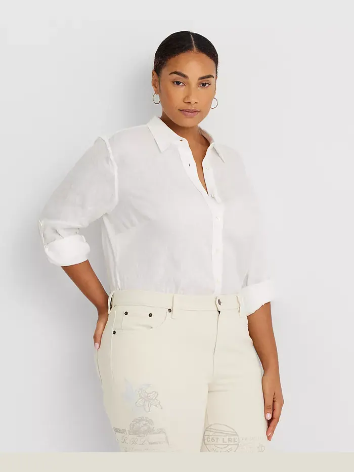 Женская рубашка Plus Size с подкатанными рукавами из 100% льна Lauren Ralph Lauren