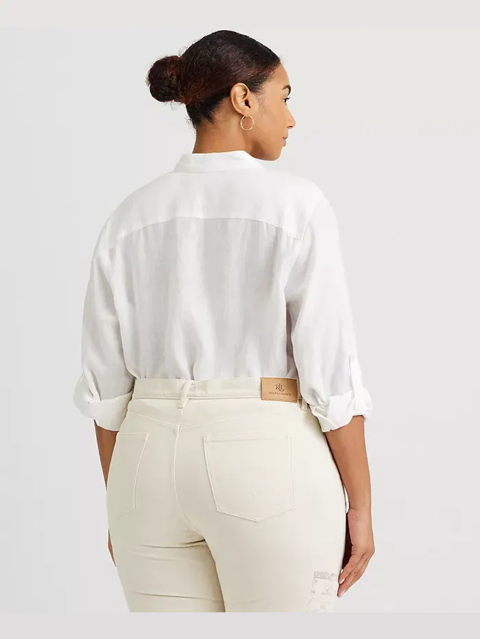 Женская рубашка Plus Size с подкатанными рукавами из 100% льна Lauren Ralph Lauren — изображение 2 из 5, белый