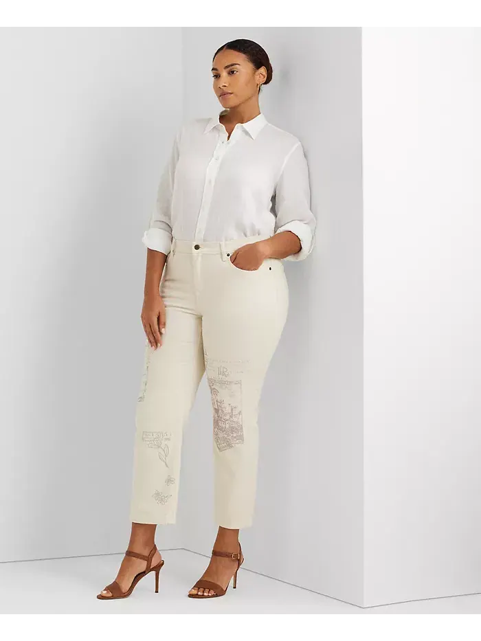 Женская рубашка Plus Size с подкатанными рукавами из 100% льна Lauren Ralph Lauren — изображение 4 из 5, белый