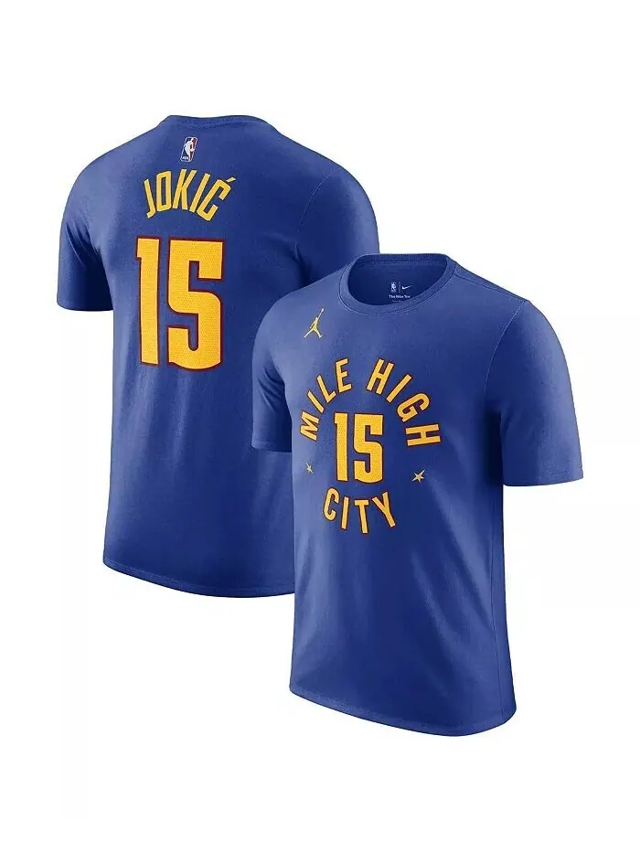 Мужская футболка Nikola Jokic Blue Denver Nuggets 2022/23 Statement Edition с именем и номером — изображение 1 из 3, синий