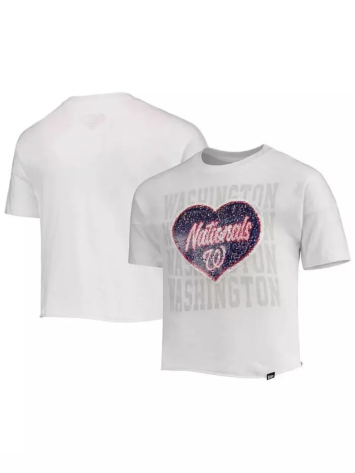 Белый укороченный топ с отворотами и сердечками Big Girls Washington Nationals New Era — изображение 1 из 1