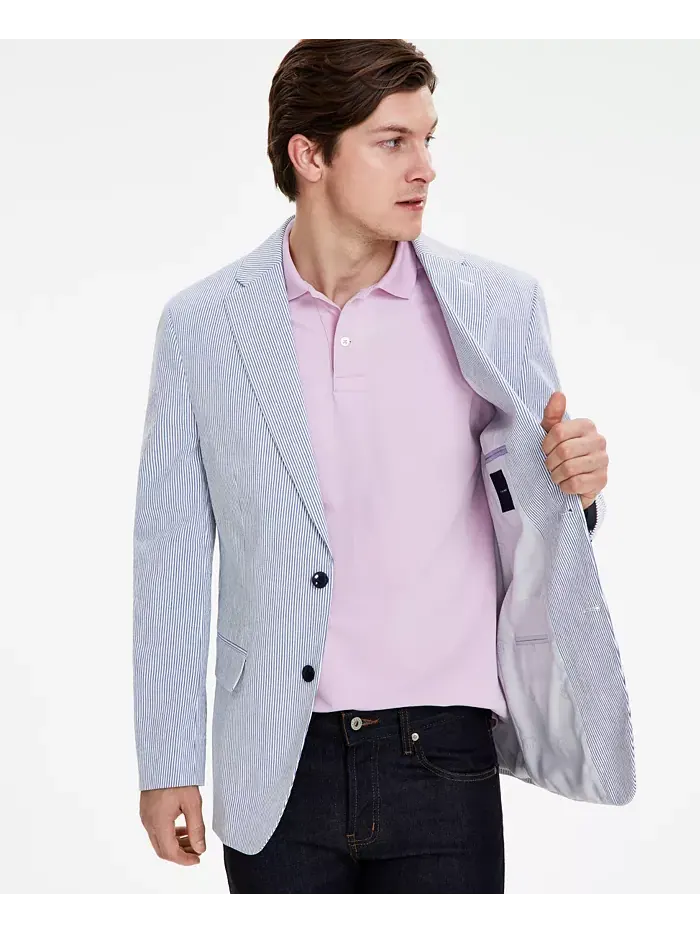 Мужской спортивный пиджак Modern-Fit из ткани в полоску Tommy Hilfiger — изображение 4 из 4, синий/белый