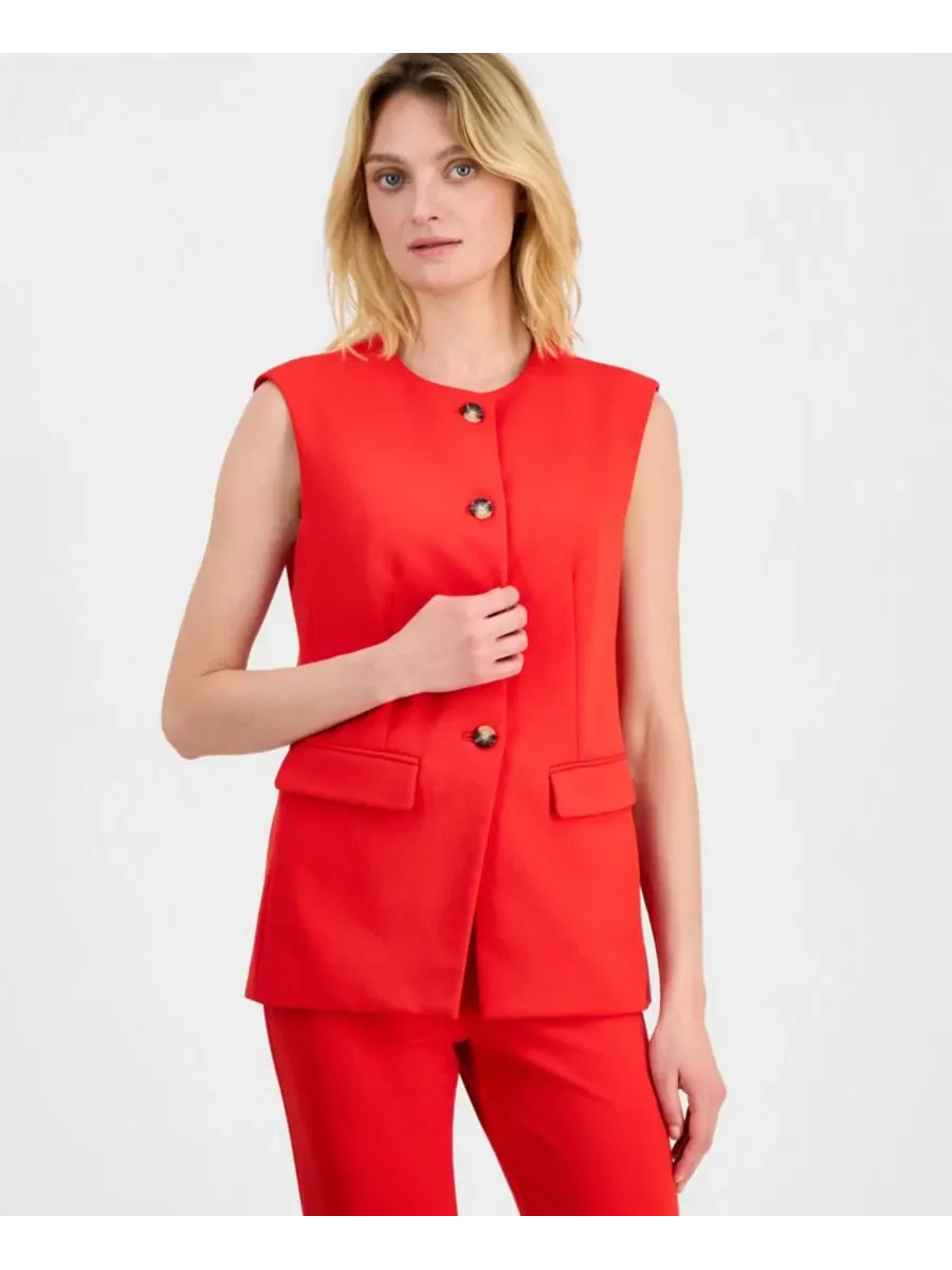 Женская жилетка с круглым вырезом и застежкой на пуговицы спереди Anne Klein