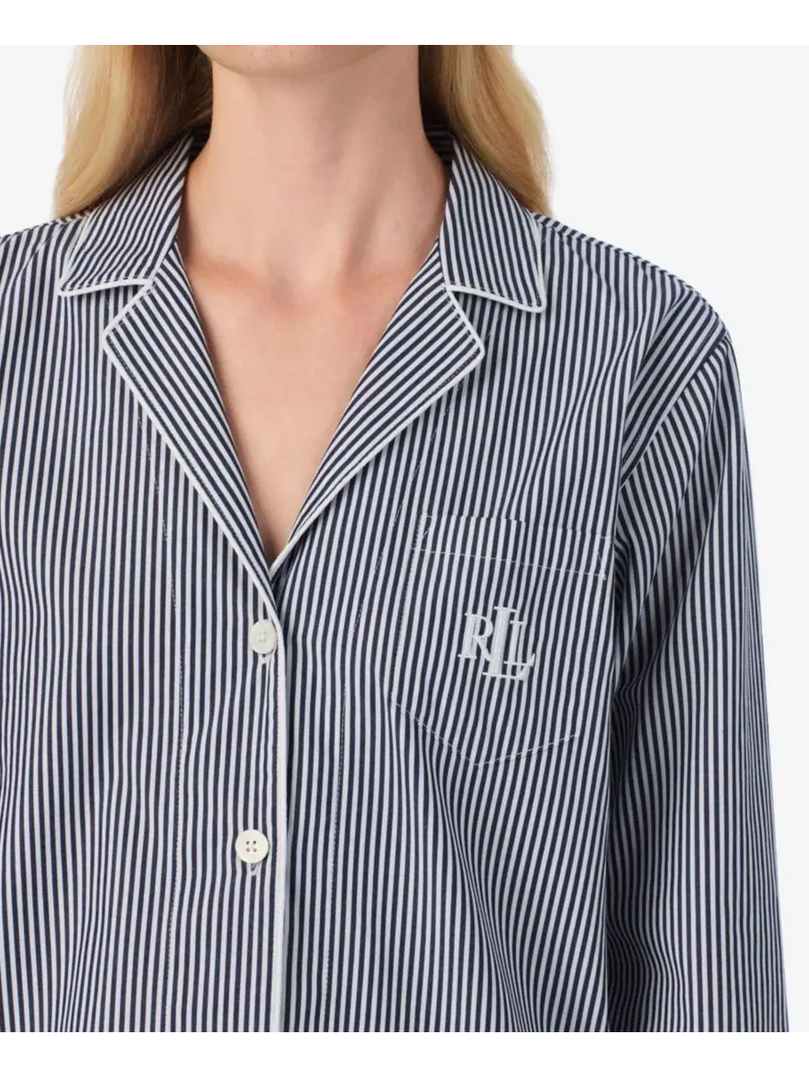 Женский пижамный комплект с длинными рукавами и воротником-стойкой Lauren Ralph Lauren — изображение 2 из 3, темно-синий