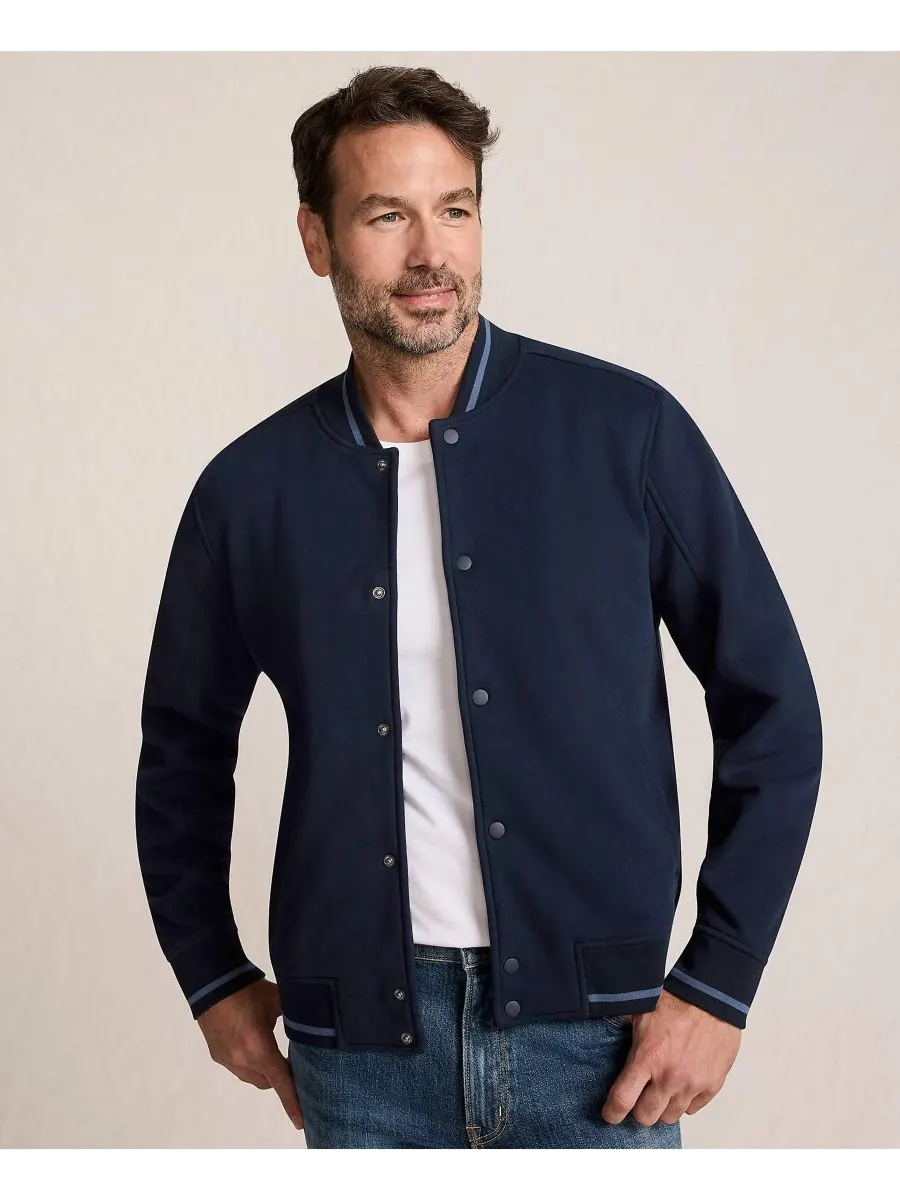 Мужская спортивная куртка-бомбер Serious Sweats Lands' End — изображение 1 из 4, темно-синий