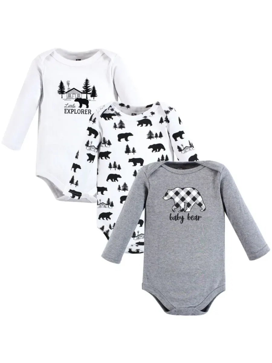 Хлопковые боди с длинными рукавами, комплект из 3 штук Hudson Baby — изображение 1 из 3, серый черный
