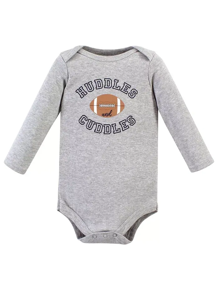 Детский хлопковый боди с длинным рукавом 3 шт Hudson Baby — изображение 2 из 5, серый