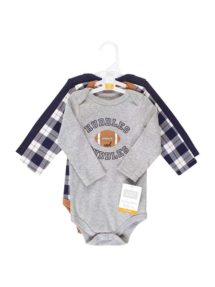 Детский хлопковый боди с длинным рукавом 3 шт Hudson Baby — изображение 5 из 5, серый