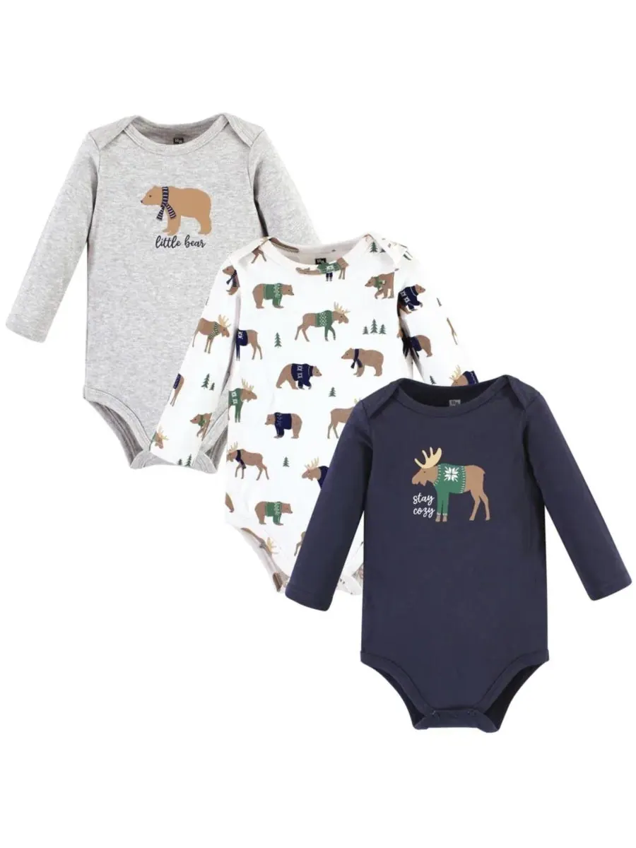 Хлопковые боди с длинными рукавами, комплект из 3 штук Hudson Baby, Moose Bear Sweater — изображение 1 из 5