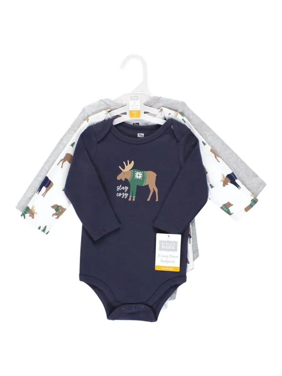 Хлопковые боди с длинными рукавами, комплект из 3 штук Hudson Baby, Moose Bear Sweater — изображение 3 из 5
