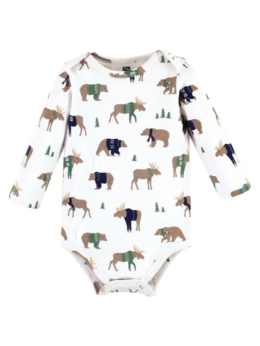 Хлопковые боди с длинными рукавами, комплект из 3 штук Hudson Baby, Moose Bear Sweater — изображение 4 из 5