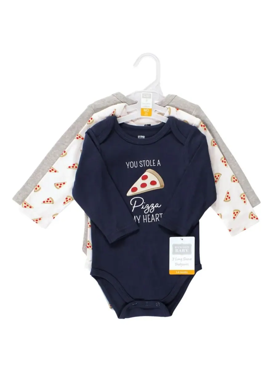 Хлопковые боди с длинными рукавами, комплект из 3 штук Hudson Baby, Pizza — изображение 2 из 3