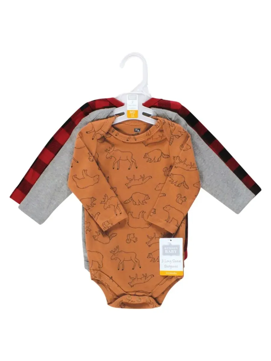 Хлопковые боди с длинными рукавами, комплект из 3 штук Hudson Baby, Into The Woods Prints 3-Pack — изображение 2 из 5