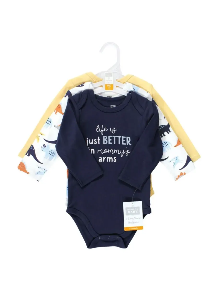 Хлопковые боди с длинными рукавами, комплект из 3 штук Hudson Baby, Hugasaurus — изображение 2 из 3