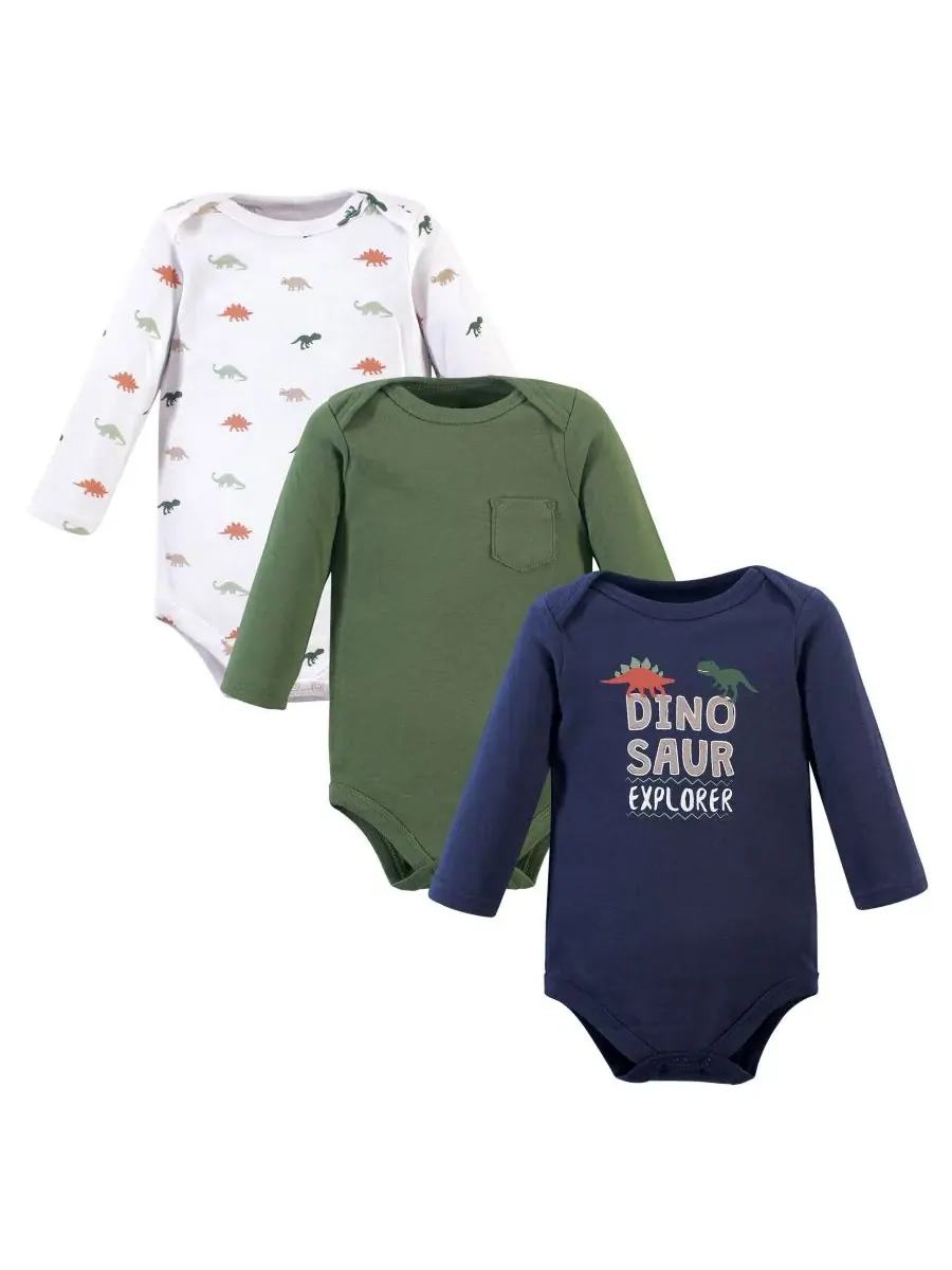 Хлопковые боди с длинными рукавами, комплект из 3 штук Hudson Baby, Dinosaur Explorer