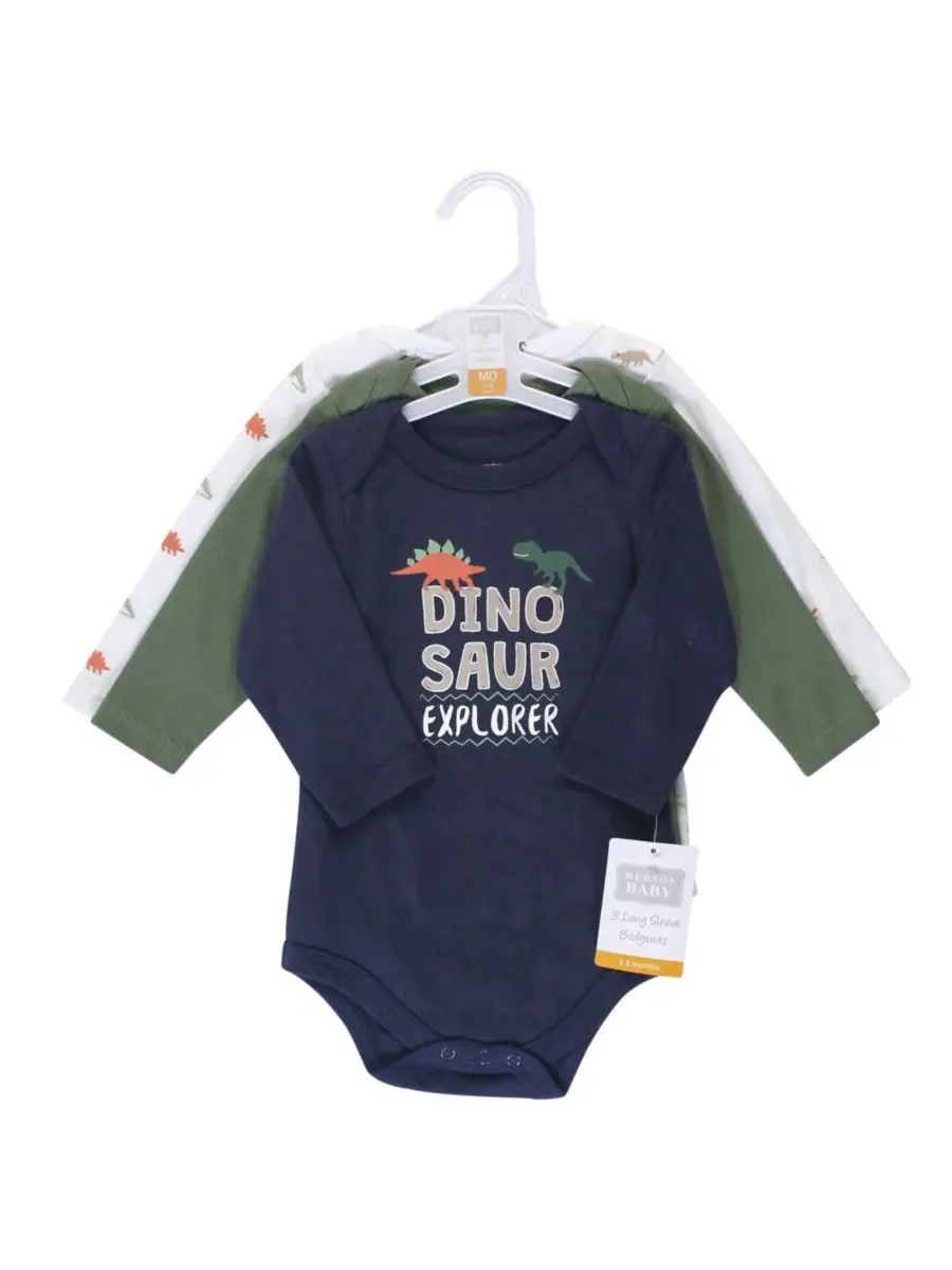 Хлопковые боди с длинными рукавами, комплект из 3 штук Hudson Baby, Dinosaur Explorer — изображение 3 из 3
