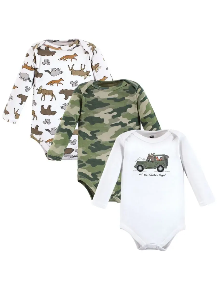 Хлопковые боди с длинными рукавами, комплект из 3 штук Hudson Baby, Animal Adventure 3-Pack — изображение 1 из 5