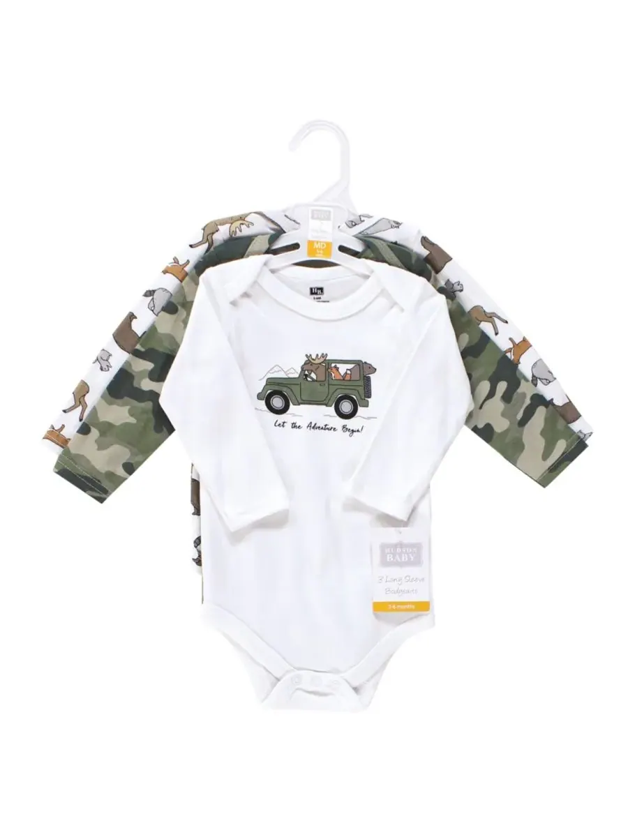 Хлопковые боди с длинными рукавами, комплект из 3 штук Hudson Baby, Animal Adventure 3-Pack — изображение 2 из 5