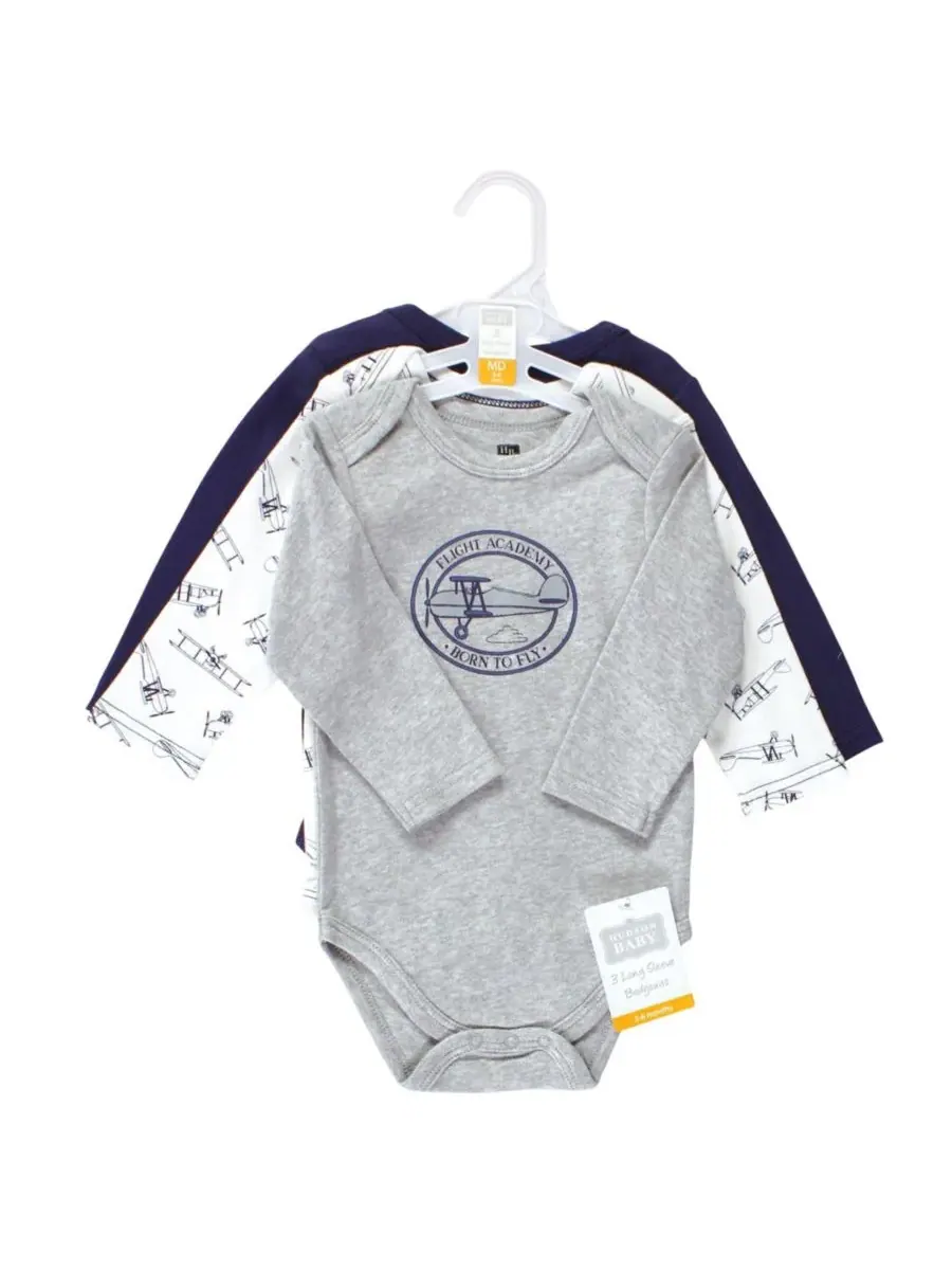 Хлопковые боди с длинными рукавами, комплект из 3 штук Hudson Baby, Aviation — изображение 2 из 4