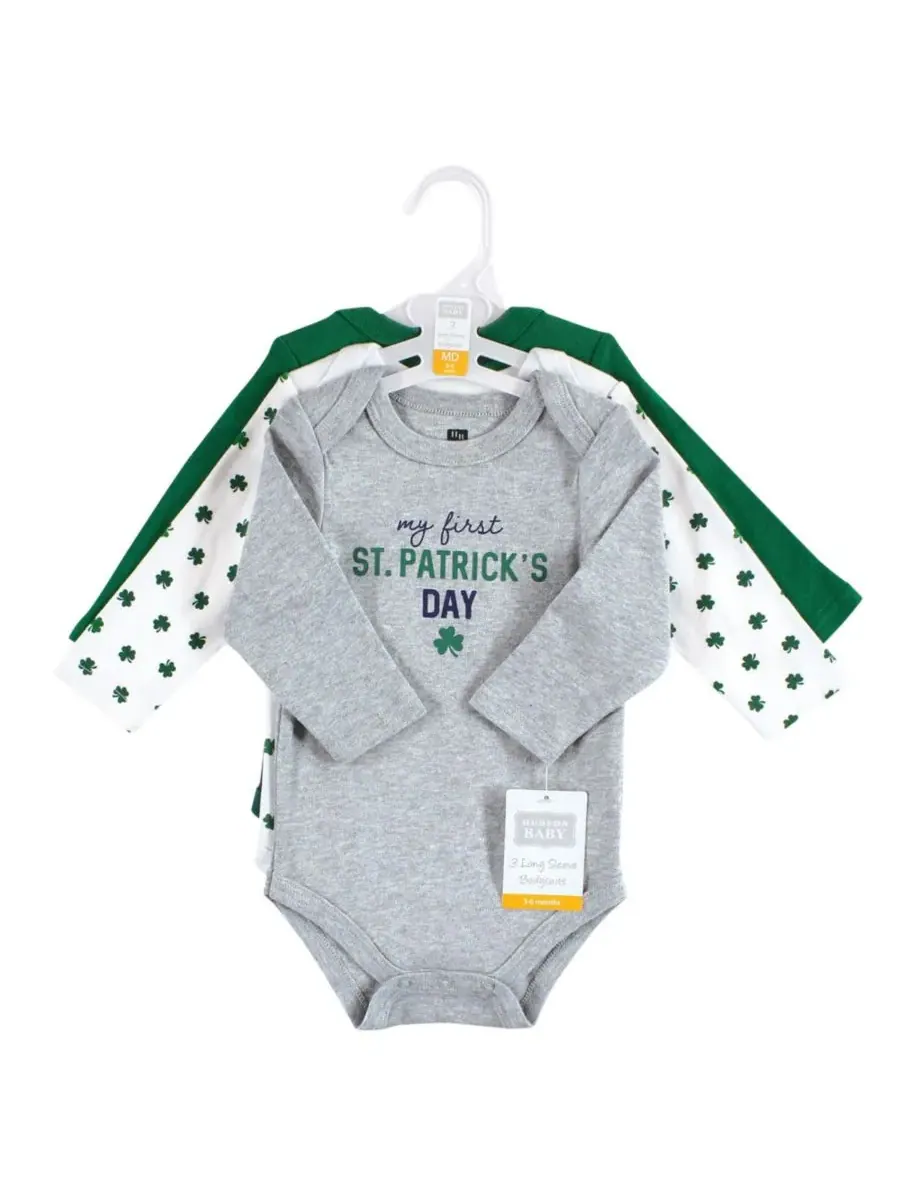 Хлопковые боди с длинными рукавами, комплект из 3 штук Hudson Baby, Cutest Clover — изображение 2 из 3