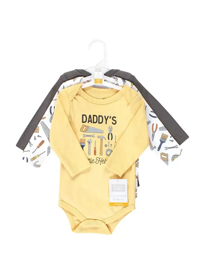 Детский хлопковый боди с длинным рукавом 3 шт Hudson Baby — изображение 2 из 5, синий