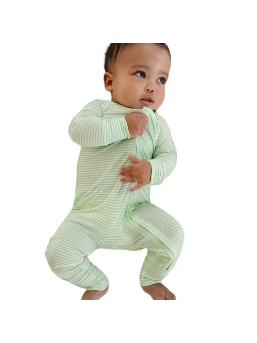 Детский слип-пижама с длинным рукавом, в полоску, Boys Pear Stripe Motette — изображение 2 из 6, светлый зеленый белый