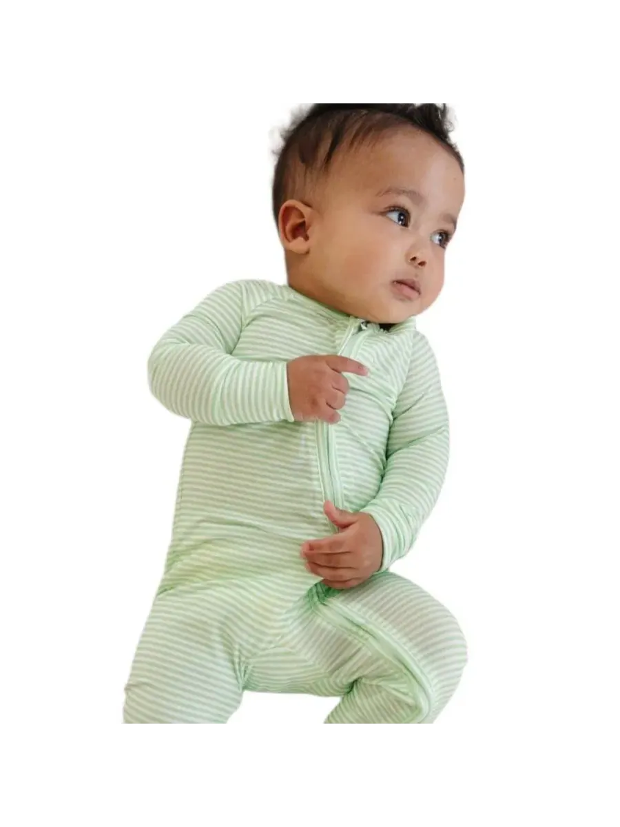 Детский слип-пижама с длинным рукавом, в полоску, Boys Pear Stripe Motette — изображение 3 из 6, светлый зеленый белый
