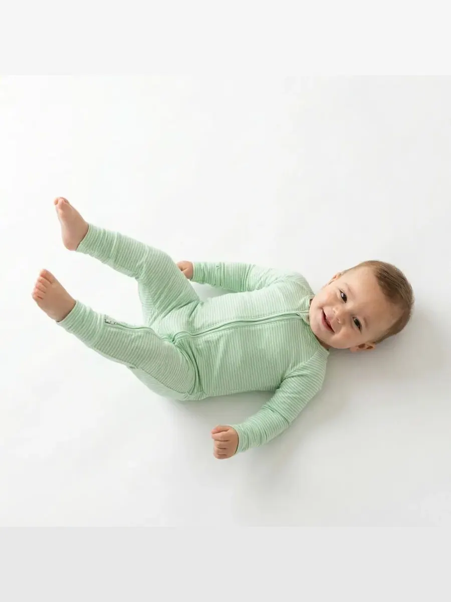 Детский слип-пижама с длинным рукавом, в полоску, Boys Pear Stripe Motette — изображение 4 из 6, светлый зеленый белый