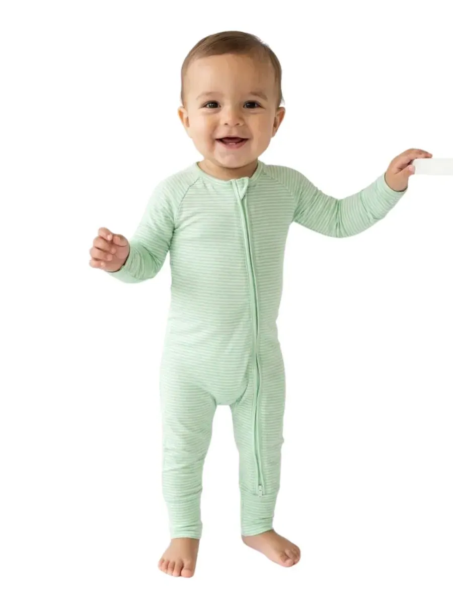 Детский слип-пижама с длинным рукавом, в полоску, Boys Pear Stripe Motette — изображение 5 из 6, светлый зеленый белый