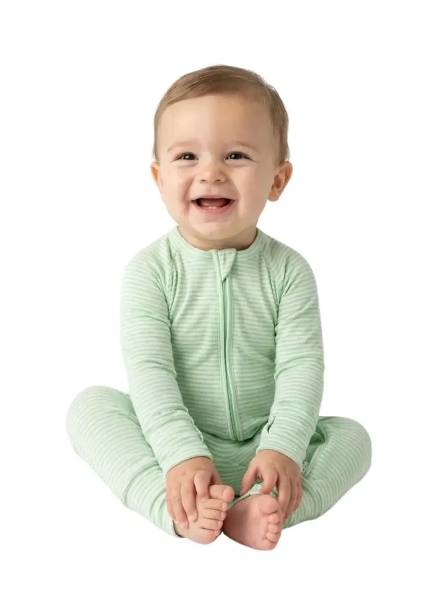 Детский слип-пижама с длинным рукавом, в полоску, Boys Pear Stripe Motette — изображение 6 из 6, светлый зеленый белый