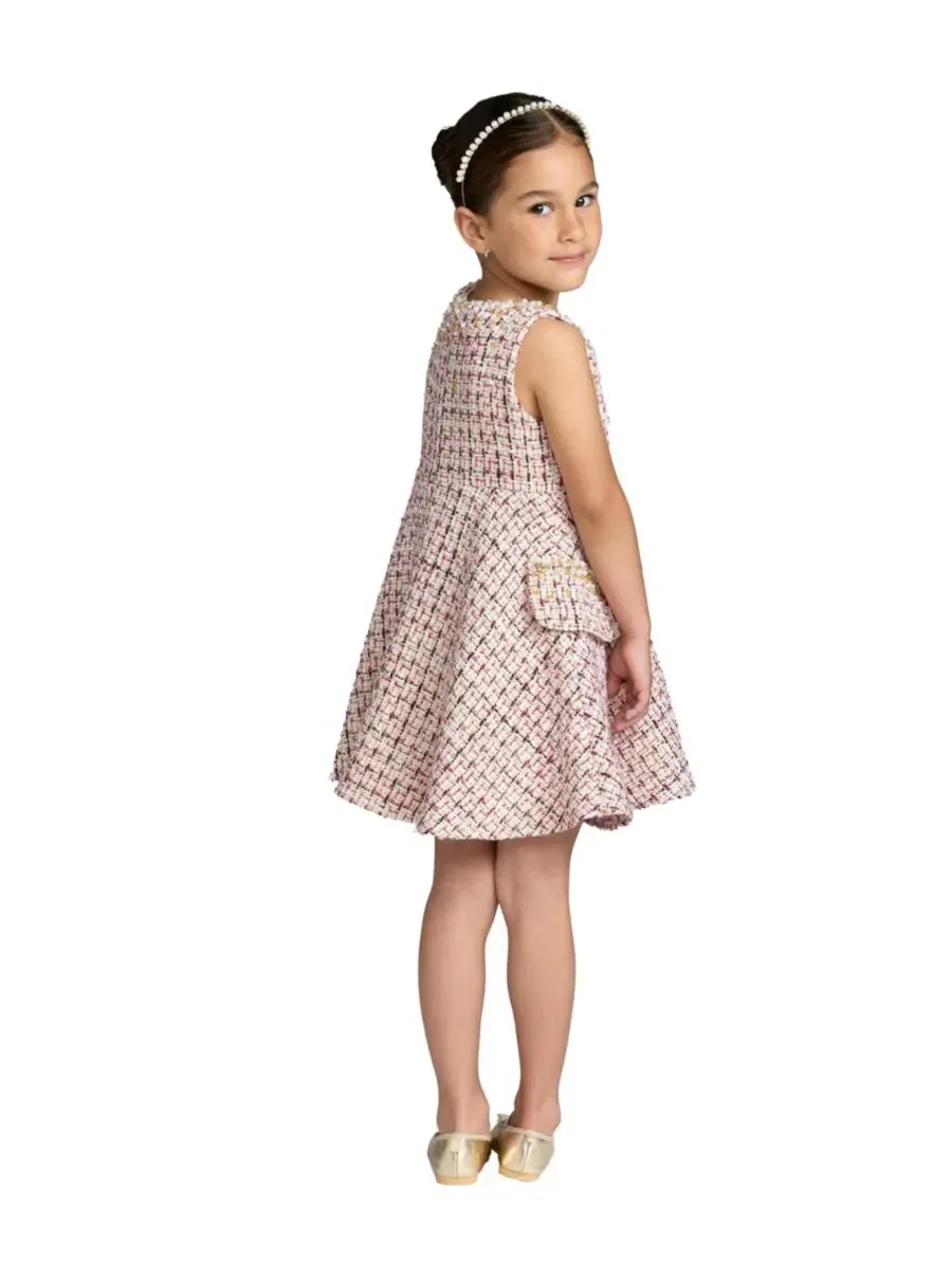 Платье-трапеция без рукавов из твида с пайетками Big Girls Beaded Boucle Mini Dress Mac Duggal — изображение 2 из 3, красный
