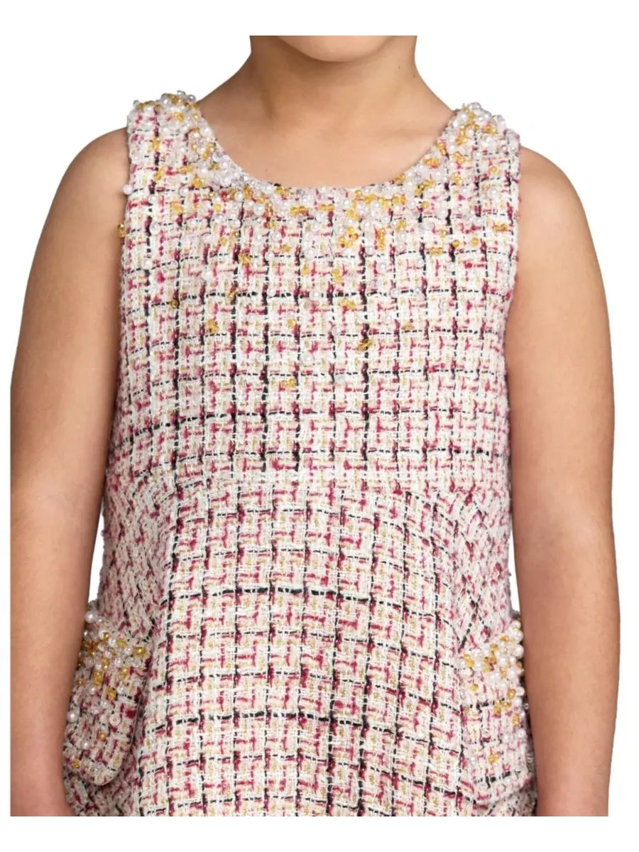 Платье-трапеция без рукавов из твида с пайетками Big Girls Beaded Boucle Mini Dress Mac Duggal — изображение 3 из 3, красный