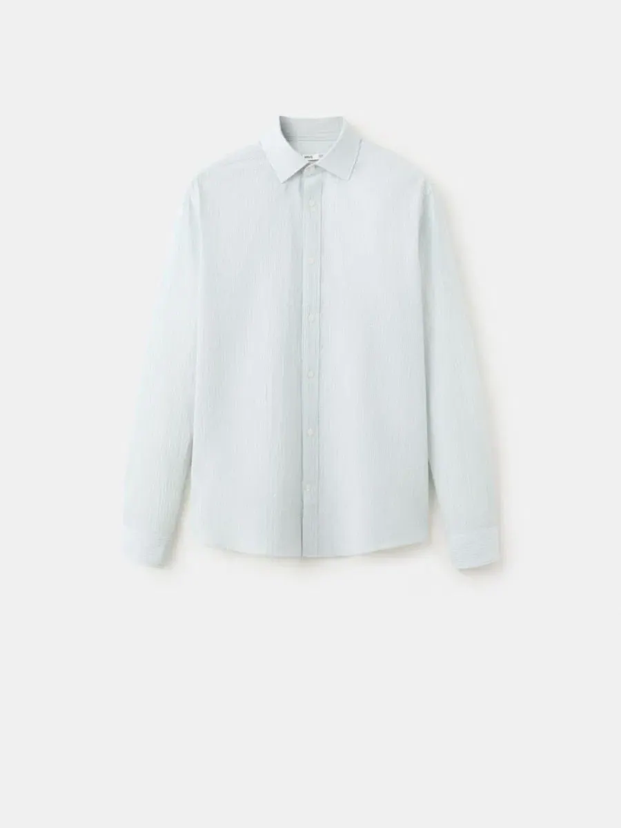 Мужская рубашка с фактурным полосатым принтом, модель Textured Striped Seersucker Shirt MANGO — изображение 6 из 6, зеленый