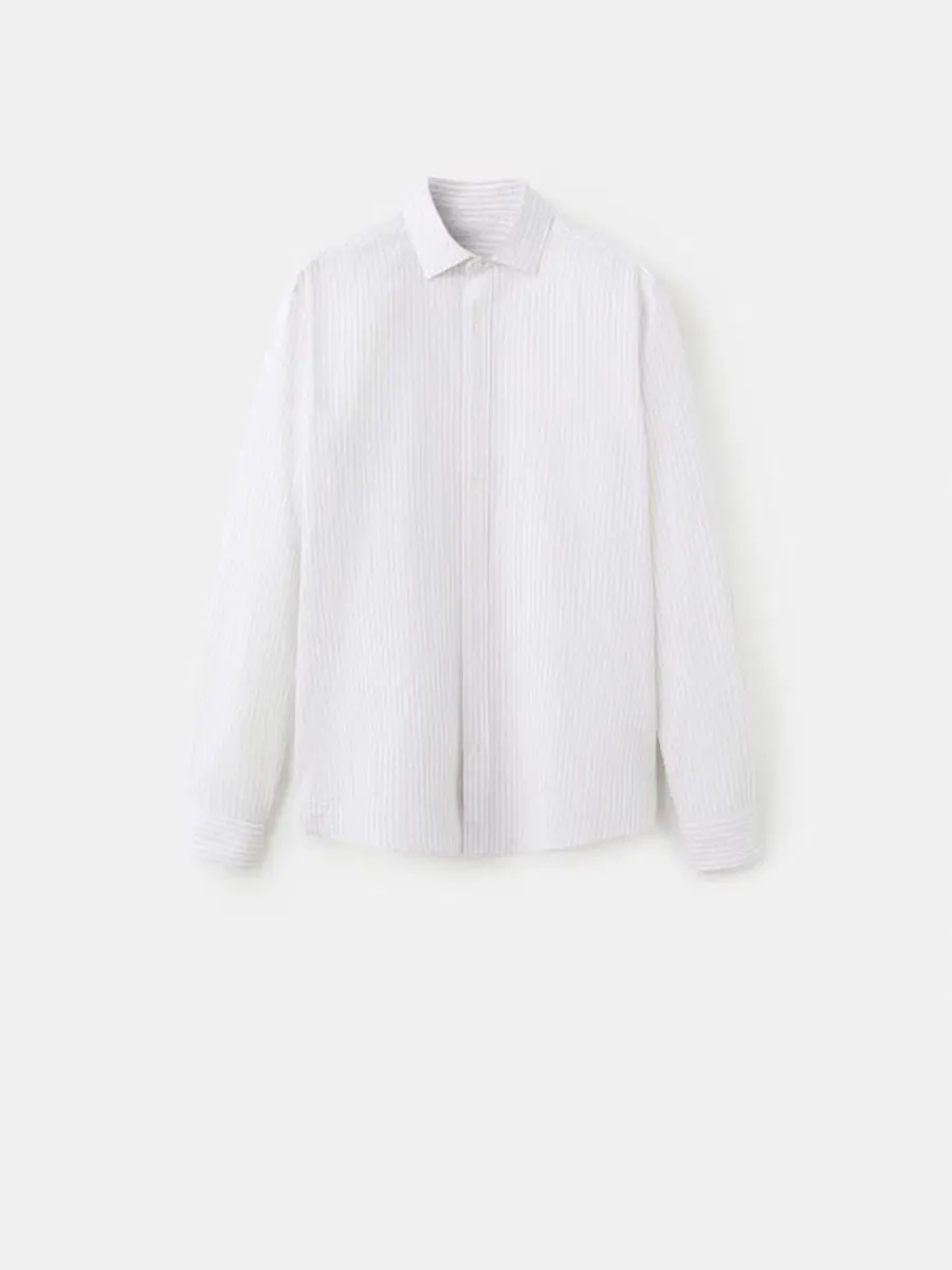 Мужская рубашка с фактурным полосатым принтом, модель Seersucker Striped Texture Shirt MANGO — изображение 6 из 6