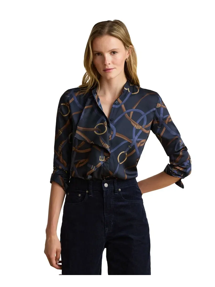 Женская рубашка из твила с принтом-поясом и рюшами Belting-Print Ruffle-Trim Lauren Ralph Lauren