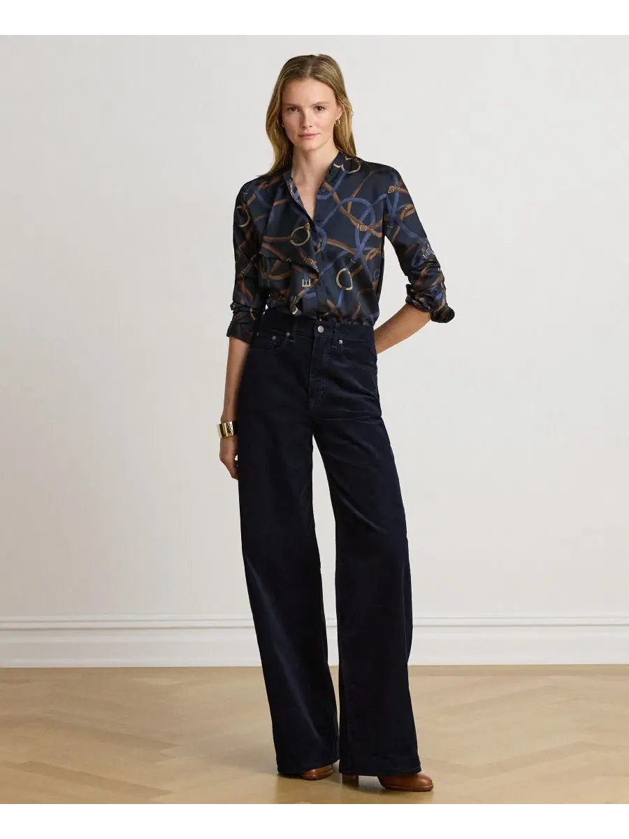 Женская рубашка из твила с принтом-поясом и рюшами Belting-Print Ruffle-Trim Lauren Ralph Lauren — изображение 2 из 6