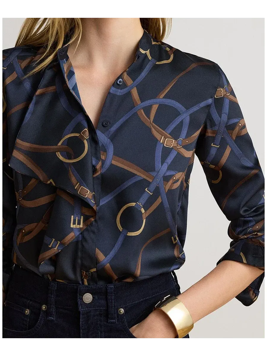 Женская рубашка из твила с принтом-поясом и рюшами Belting-Print Ruffle-Trim Lauren Ralph Lauren — изображение 3 из 6