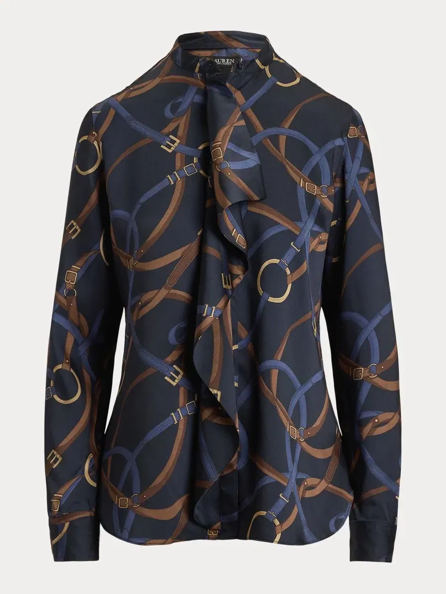 Женская рубашка из твила с принтом-поясом и рюшами Belting-Print Ruffle-Trim Lauren Ralph Lauren — изображение 5 из 6