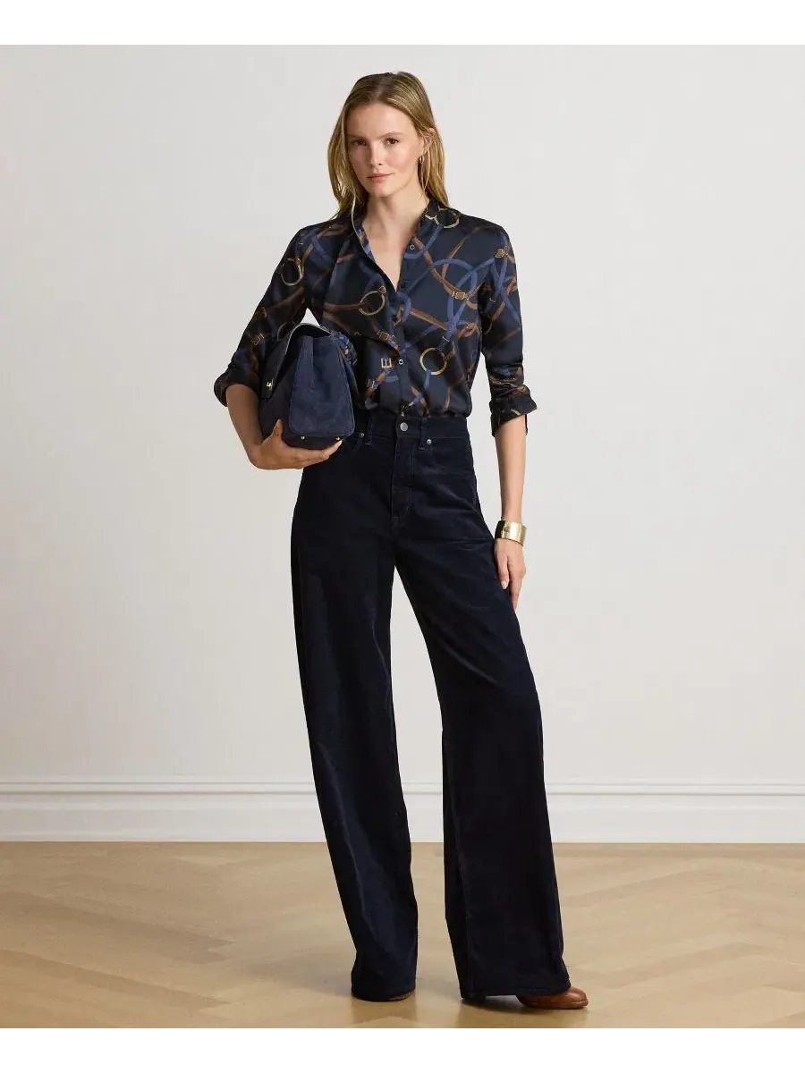 Женская рубашка из твила с принтом-поясом и рюшами Belting-Print Ruffle-Trim Lauren Ralph Lauren — изображение 6 из 6