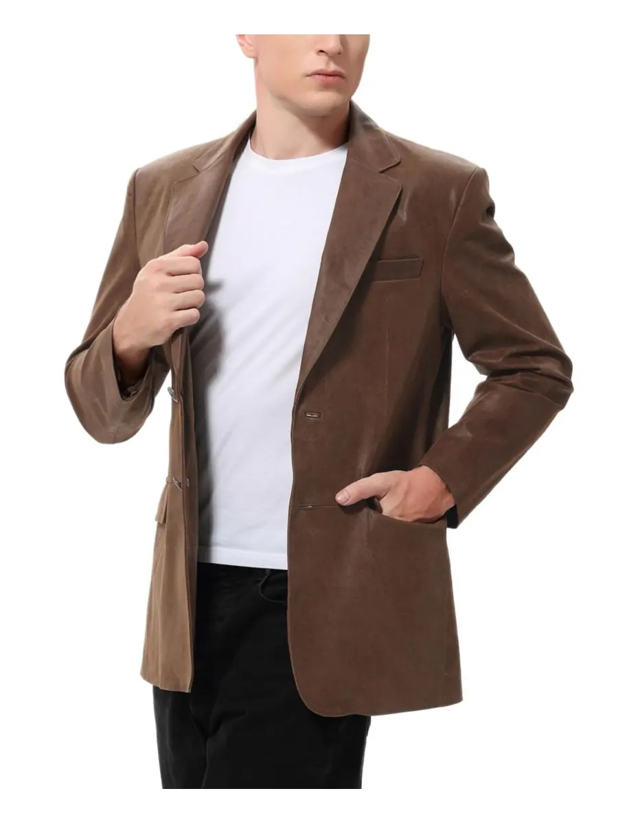 Пиджак BGSD Classic Two-Button Distressed Leather — изображение 2 из 5, коричневый