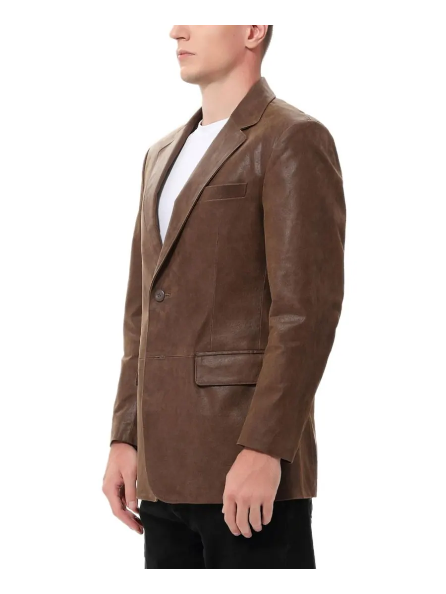 Пиджак BGSD Classic Two-Button Distressed Leather — изображение 3 из 5, коричневый