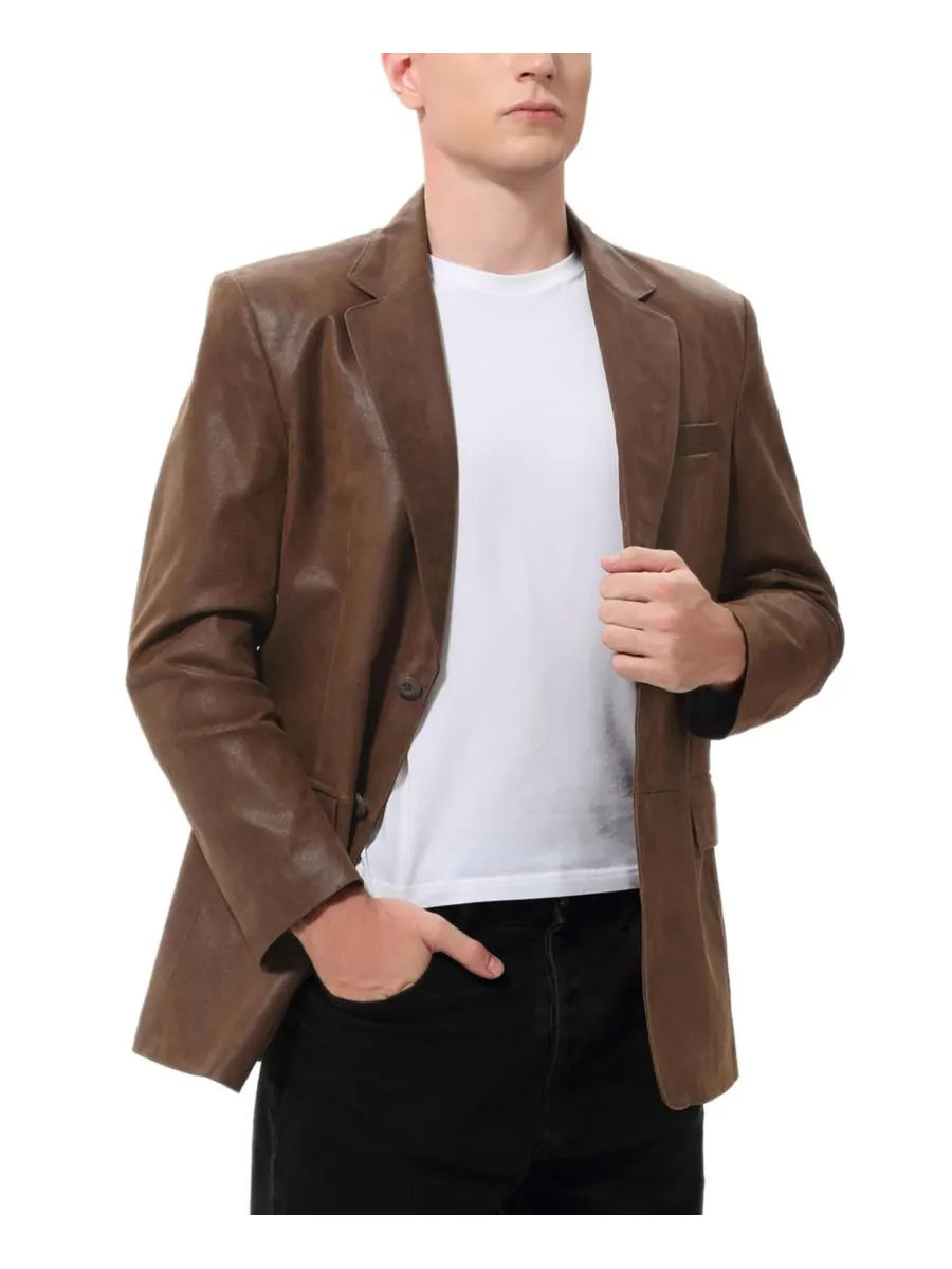 Пиджак BGSD Classic Two-Button Distressed Leather — изображение 4 из 5, коричневый