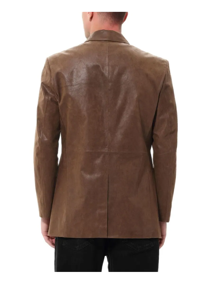 Пиджак BGSD Classic Two-Button Distressed Leather — изображение 5 из 5, коричневый
