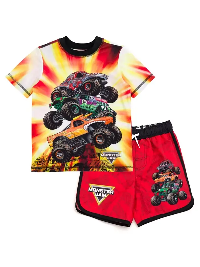 Детский комплект для плавания: худи-рашгард и шорты Boys Pullover Rash Guard and Swim Trunks Outfit — красный